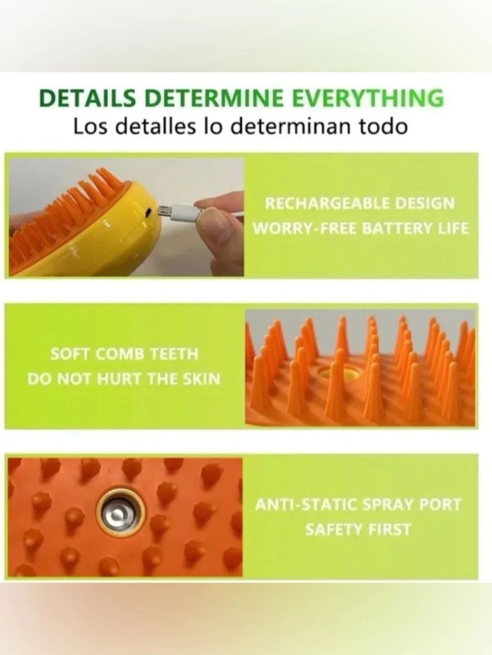 Electric Pet Hair Removal Brush Soft Silicone Steam Comb Cat &Dog Grooming GREEN